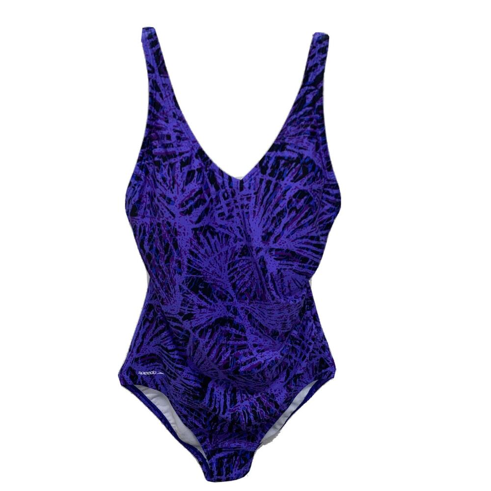 Speedo Swimsuit 8 Women 1 Piece Vintage Purple Splattered Print